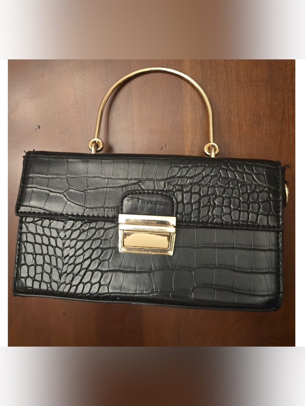 Primark Black Croc-Embossed Satchel with Gold Hardware